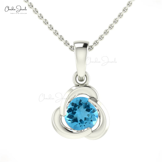 Solitaire 14k Solid Gold Charm With 1.27 CT Swiss Blue Topaz December Birthstone Pendant