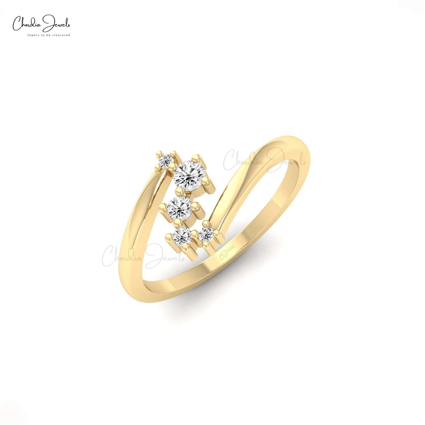 Diamond Engagement Ring with 0.12 Ct G-H Diamond Prong Set In 14k Real Gold Curved Ring