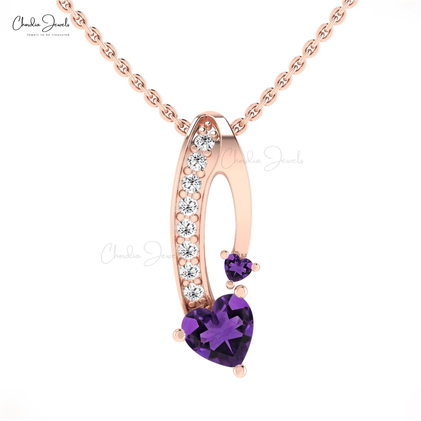 Amethyst 6mm Heart Cut Gemstone And Diamond Twisted Pendant In 14k Gold Fine Jewelry