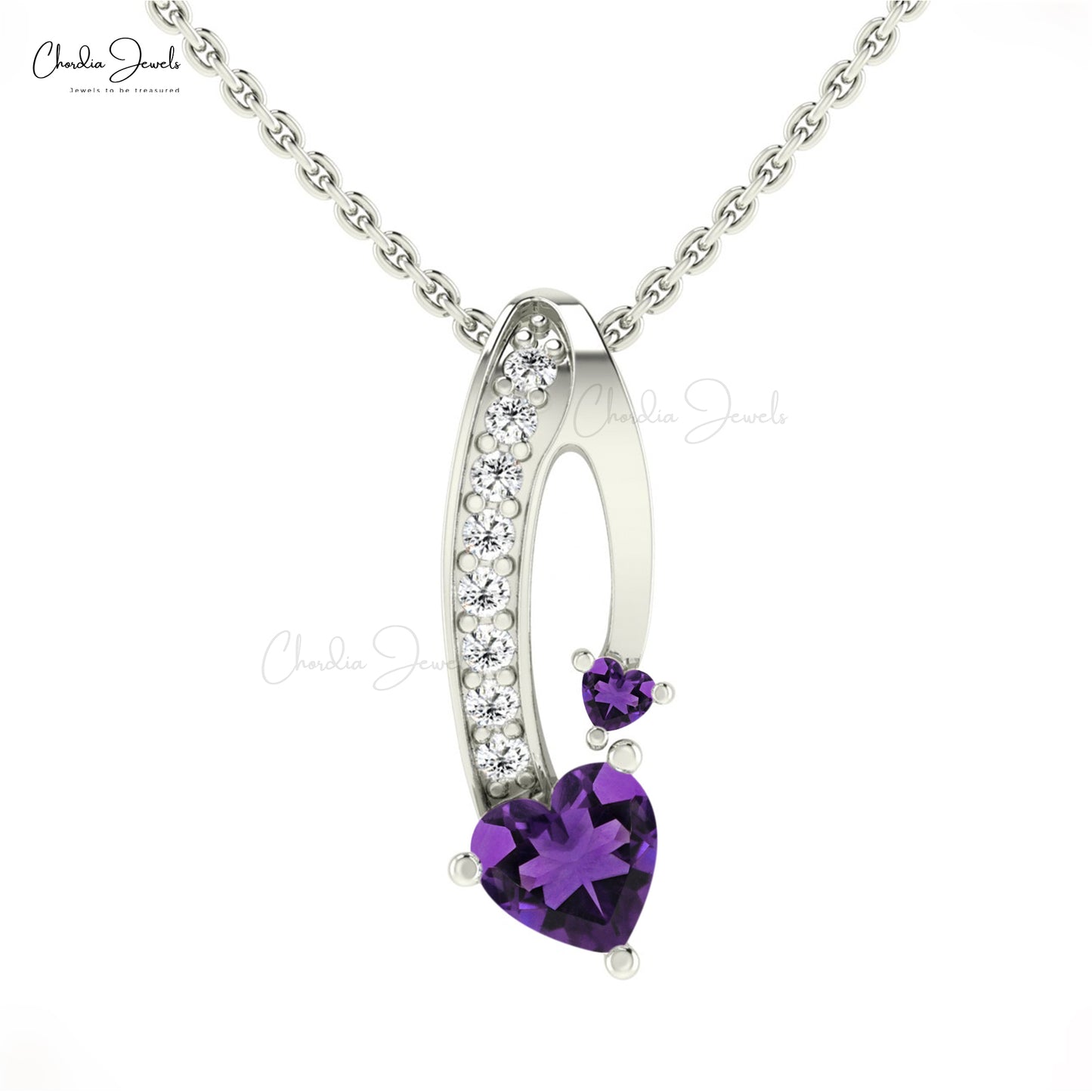 Heart Cut Twisted Charm In 14k Pure Gold Amethyst And Pave Diamond Minimalist Pendant