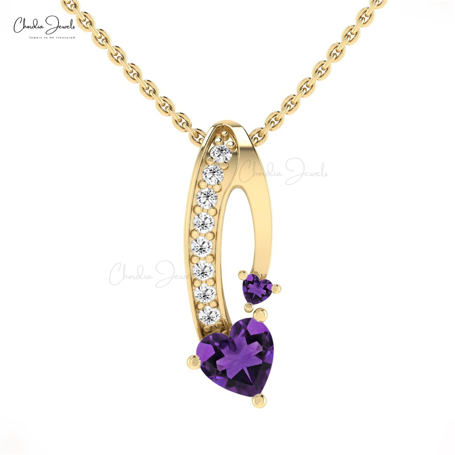 Amethyst 6mm Heart Cut Gemstone And Diamond Twisted Pendant In 14k Gold Fine Jewelry