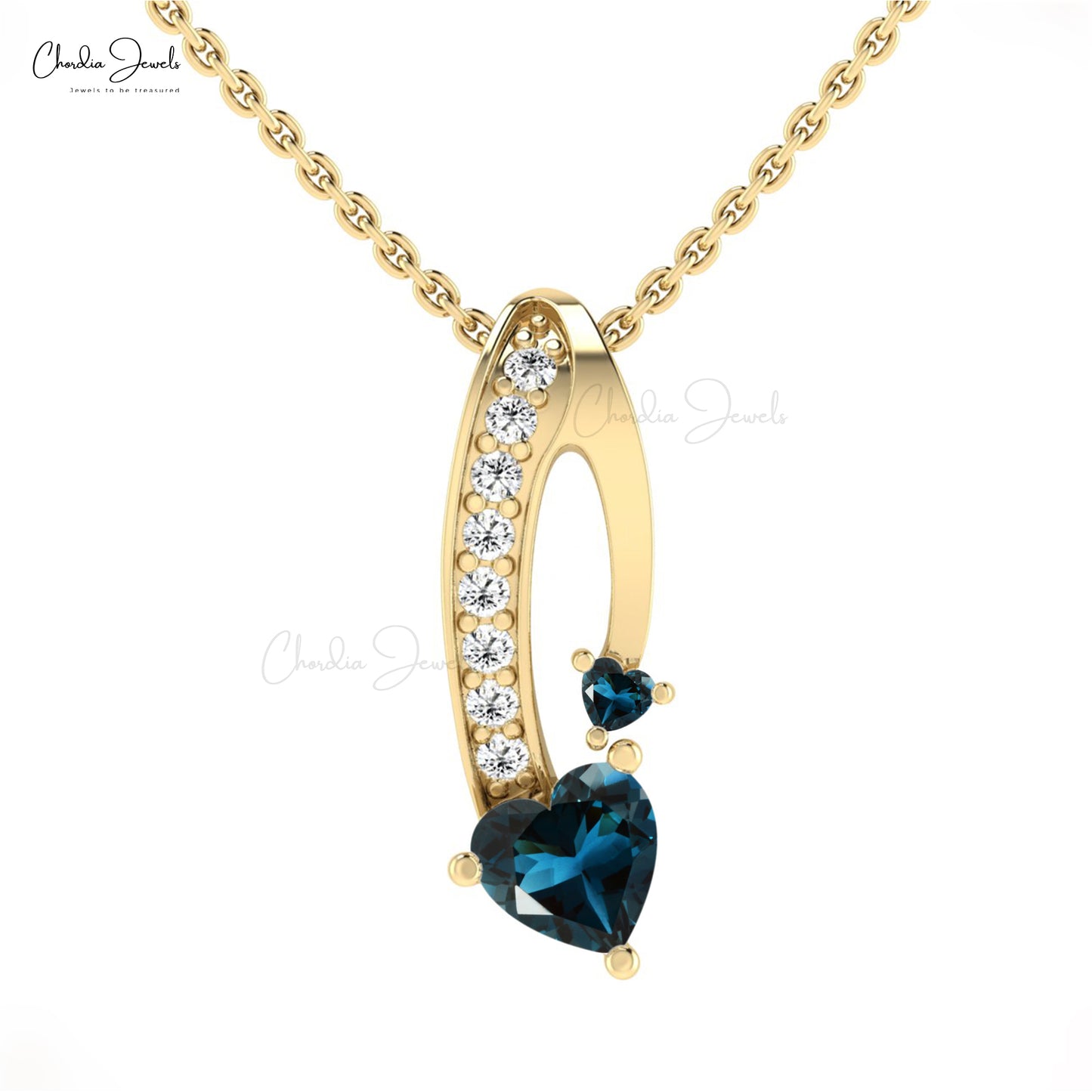 Heart Shape 0.78 Ct London Blue Topaz And Diamond Bar Twisted Pendant in 14k Solid Gold