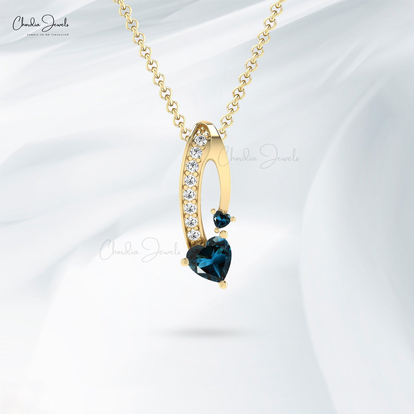 Twisted Diamond Pendant In 14k Solid Gold London Blue Topaz 0.78 Ct Gemstone Necklace