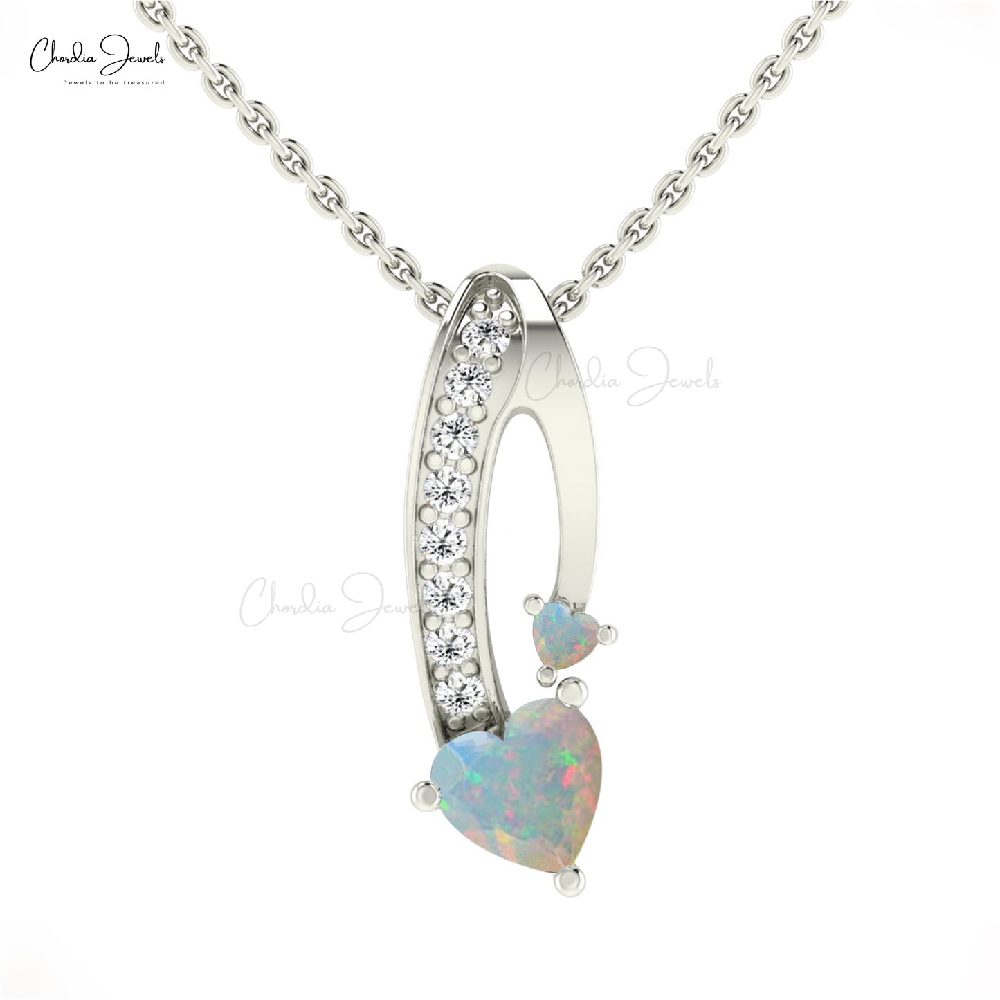 Twisted Heart Real 14k Gold Pendant in 0.68 Ct Opal Gemstone And Diamond Women Pendant