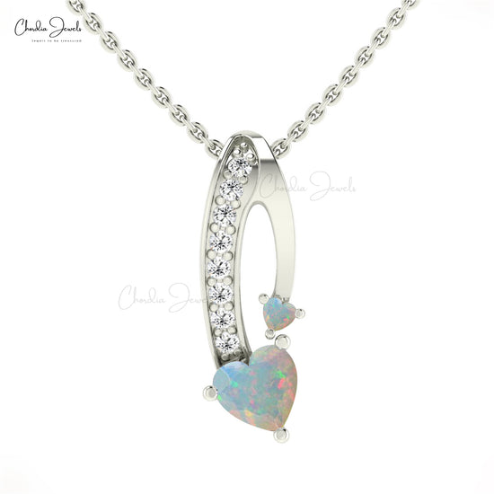 Twisted Heart Real 14k Gold Pendant in 0.68 Ct Opal Gemstone And Diamond Women Pendant