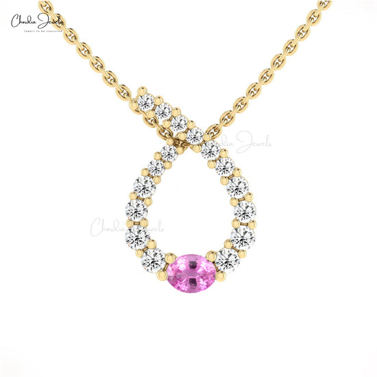 Oval Pink Sapphire And G-H Diamond Accents In 14k Real Gold Twisted Pendant