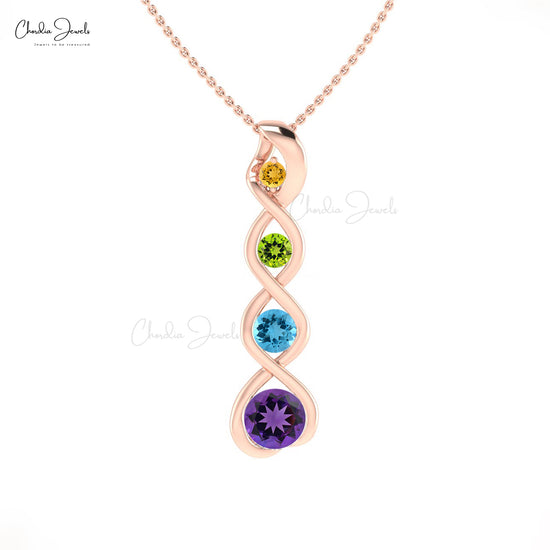 Four Stone Swirl Pendant In 14k Solid Gold Multi Gemstone Infinity Curved Pendants