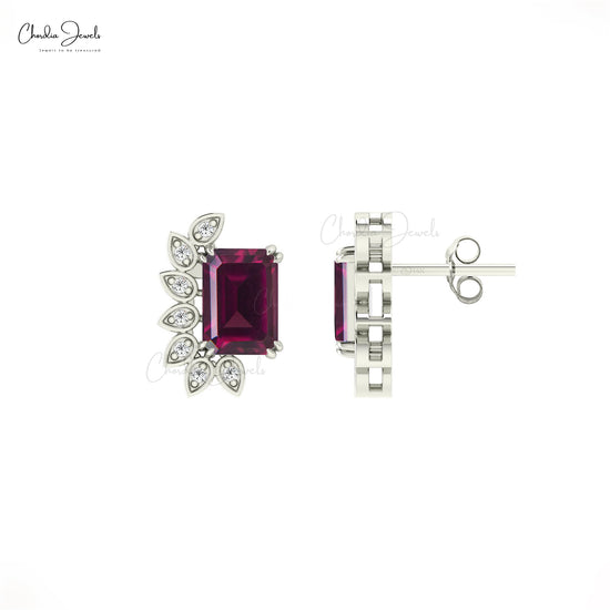 Emerald Cut Gemstone Studs Earrings