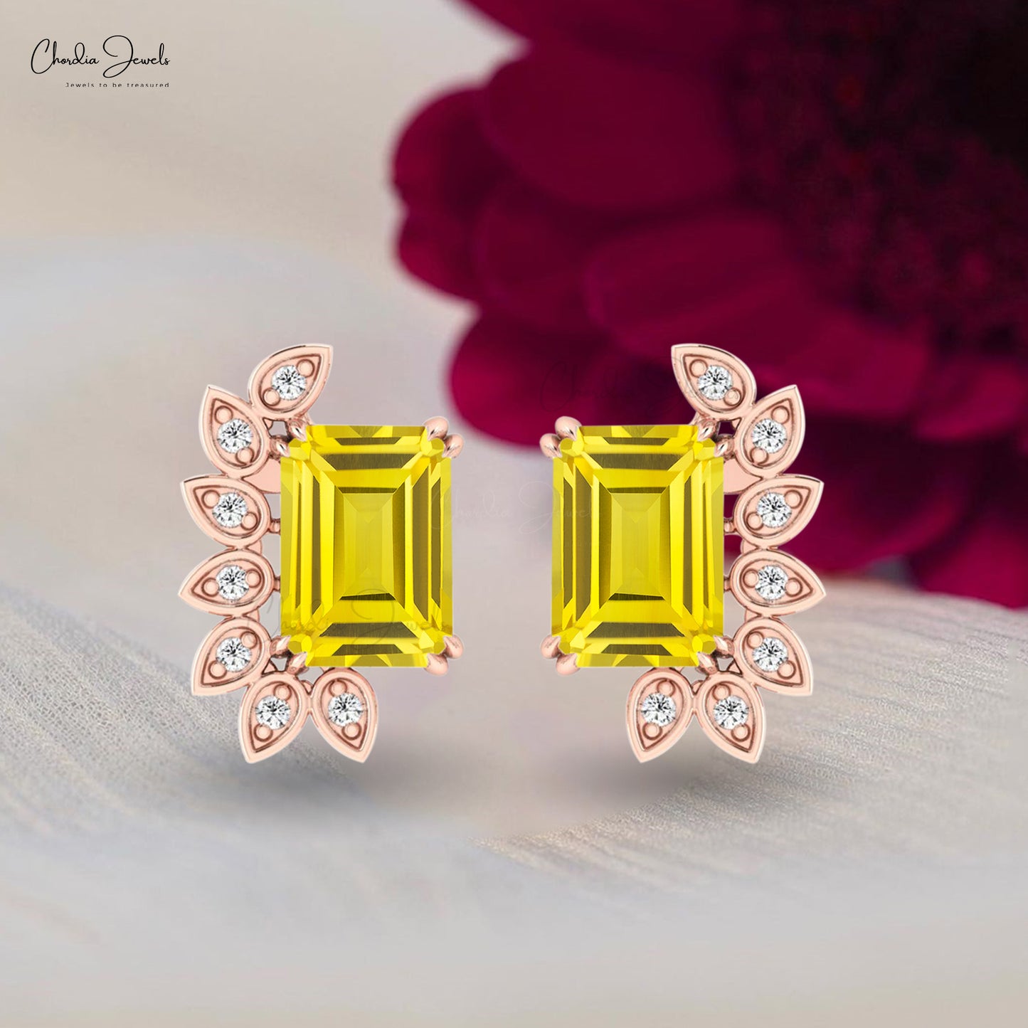 Yellow Sapphire Gemstone 14k Pure Gold Diamond Push Back Statement Studs For Her