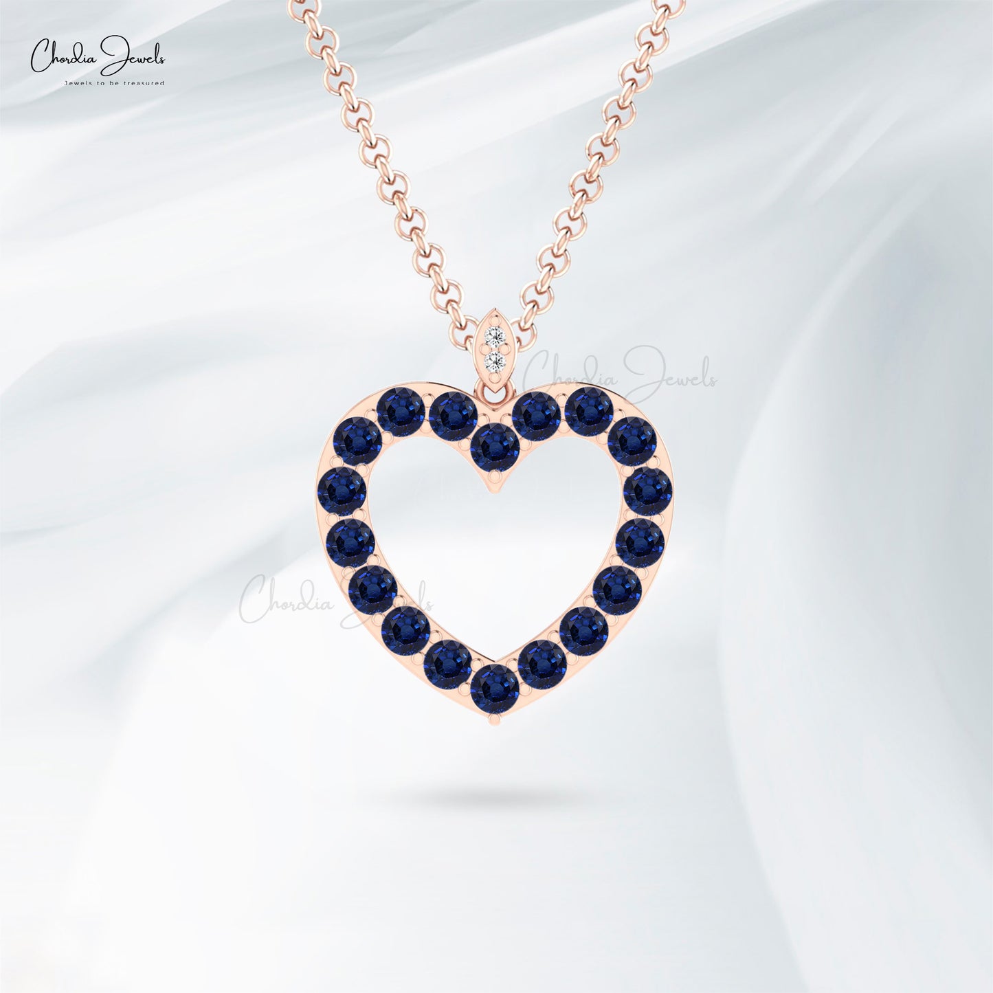 Brilliant Cut Hallow Heart Pendant In 14k Real Gold Blue Sapphire Diamond Love Pendants