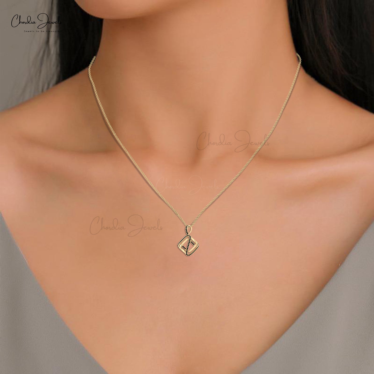 Solid 14k Gold With 1.5mm Black Diamond Wrap Style Unique Pendant For Wife