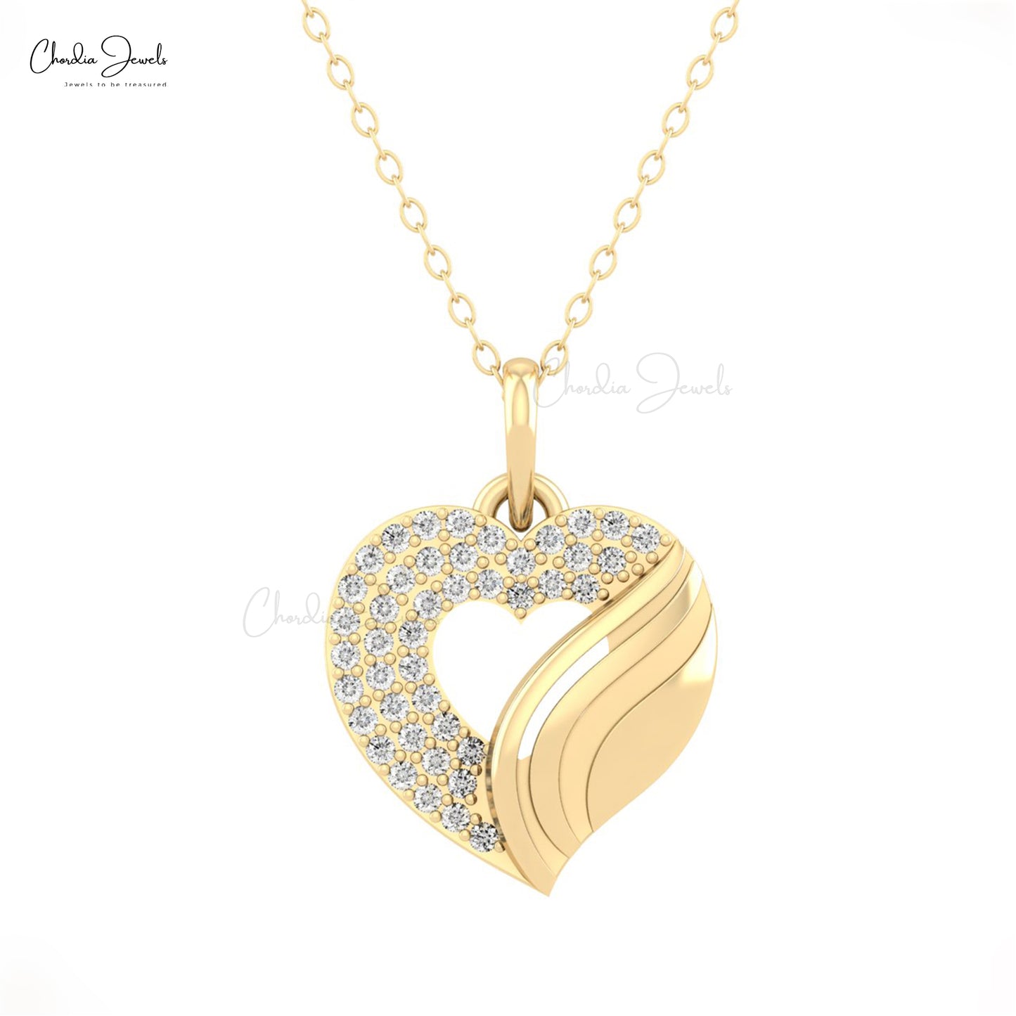 Open Heart Genuine 0.34 CTW Diamond Birthstone Pendant in 14k Real Gold