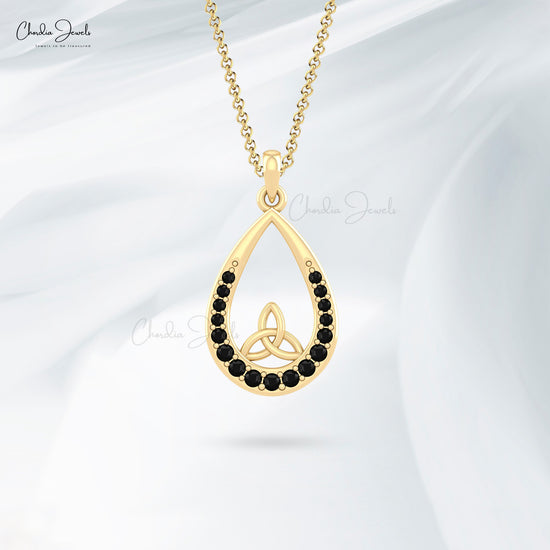 Tear Drop Pendant With 2mm Black Diamond Accents in 14k Solid Gold Party Wear Pendant