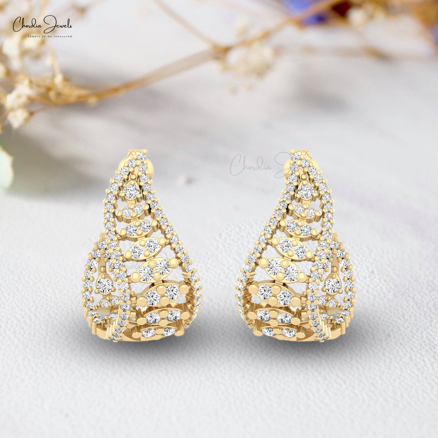 Solid 14k Gold Statement Stud With 0.8 Ct White Diamond Cluster Dainty Earrings For Mom