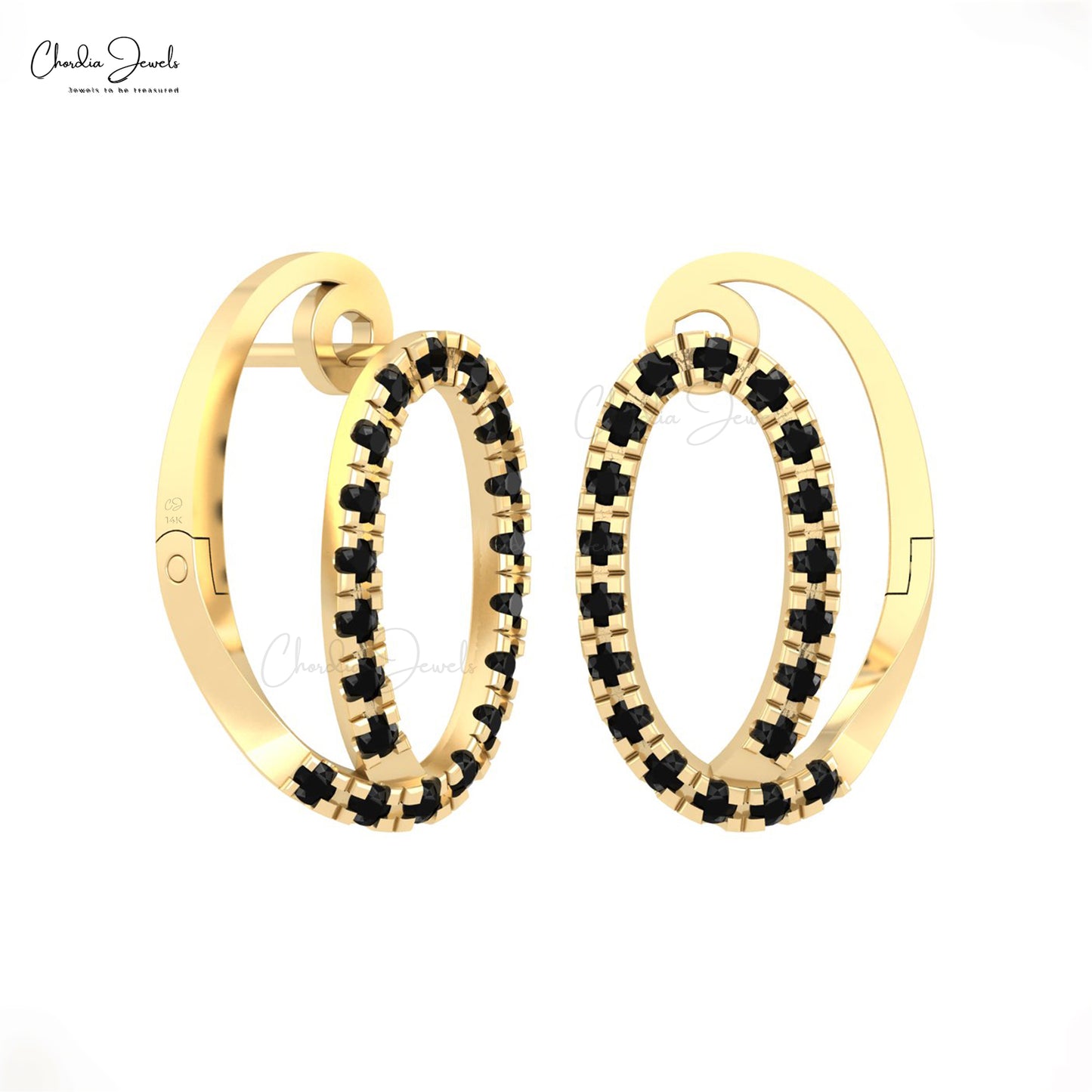 Genuine Black Diamond Hoops With 0.57 Ct Round Pave Set In 14k Solid Gold Huggies Earrings