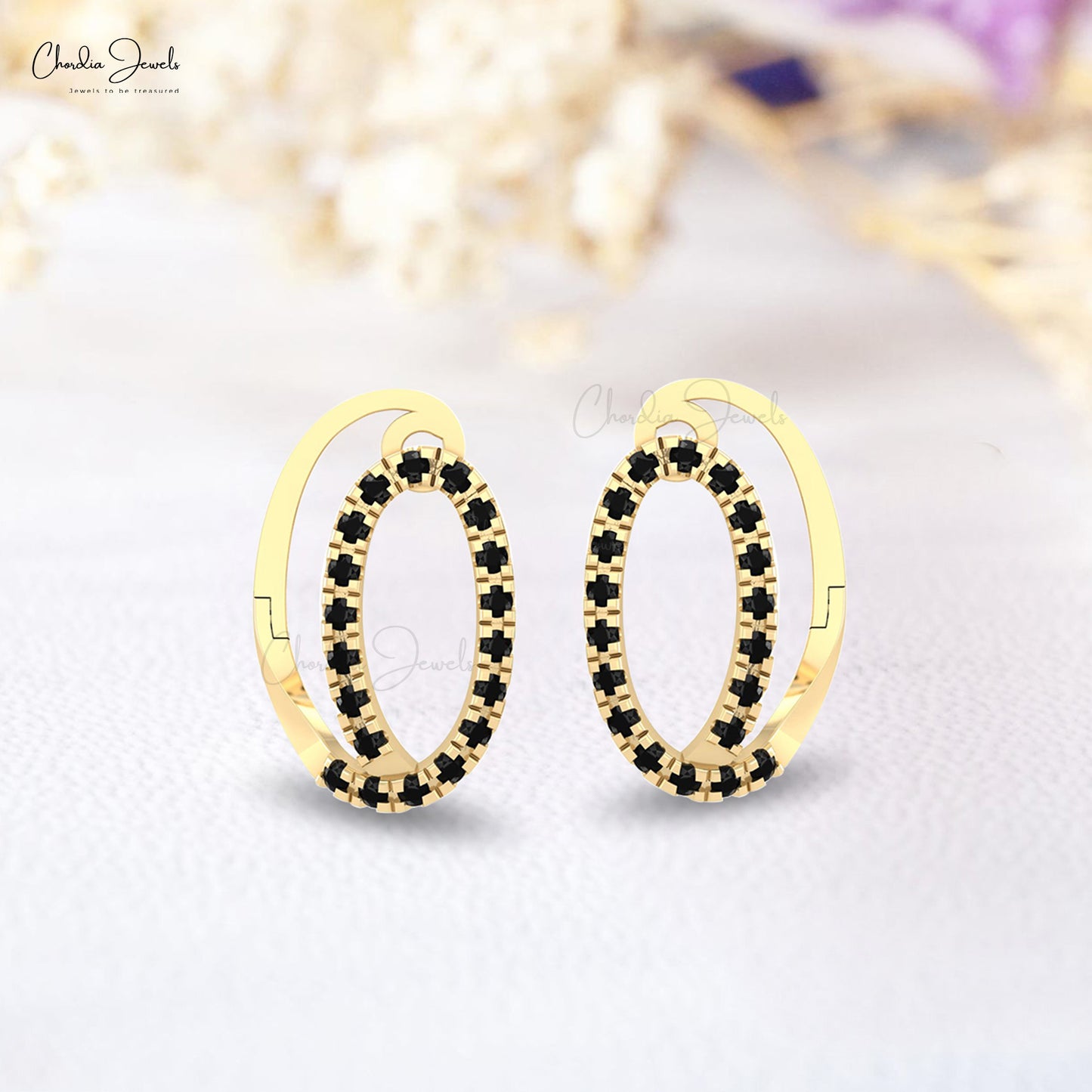 Genuine Black Diamond Hoops With 0.57 Ct Round Pave Set In 14k Solid Gold Huggies Earrings