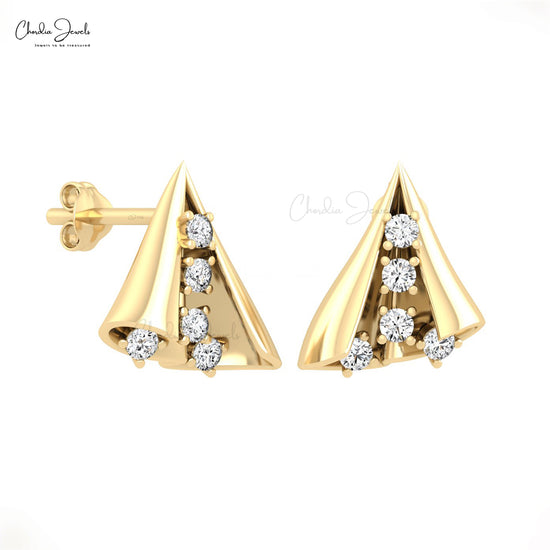 Dainty Diamond Earrings In 14k Pure Gold G-H Diamond Push Back Unique Earrings For Mom