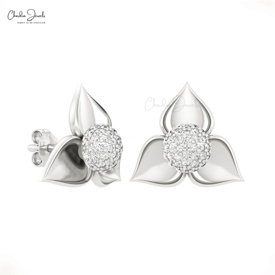 14k Solid Gold with 0.36Ct Diamond Detachable Floral Stud Earrings For Gift