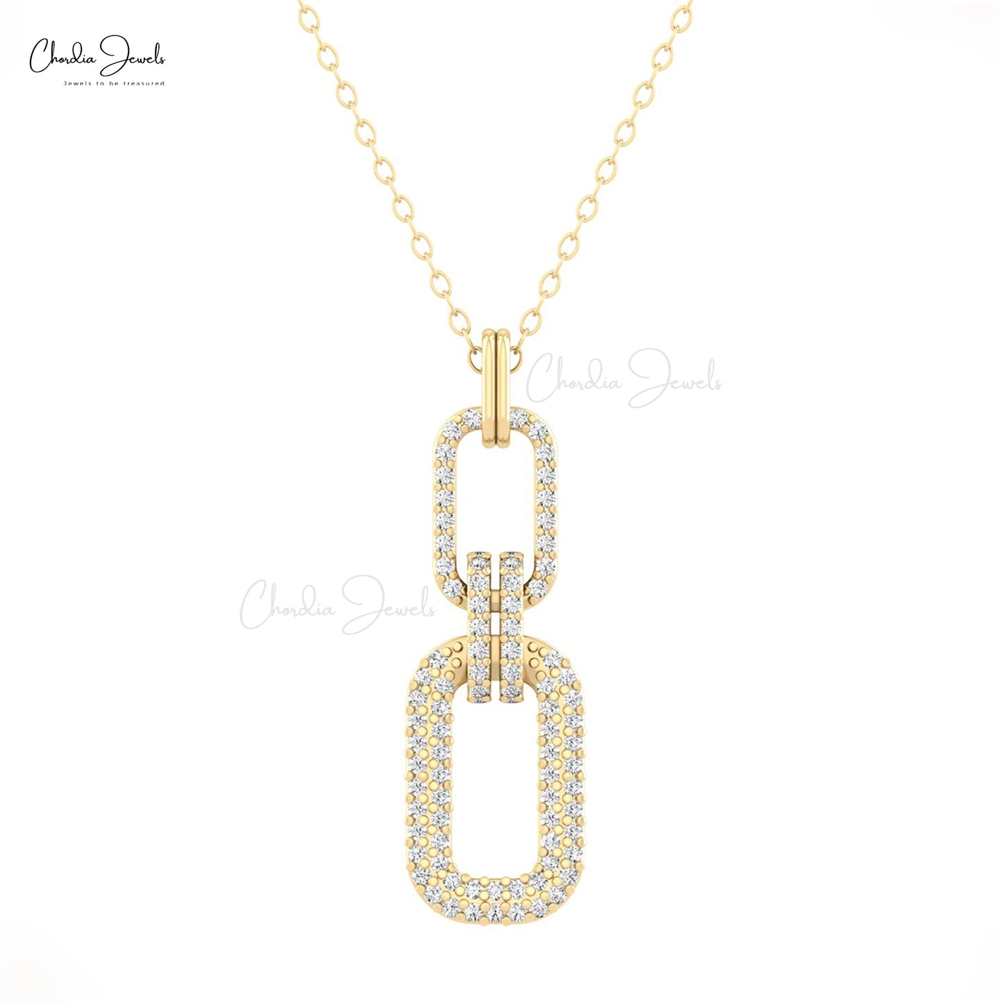 Interlocking Link 0.44Ct Diamond Accents In Real 14k Gold Handmade Pendant