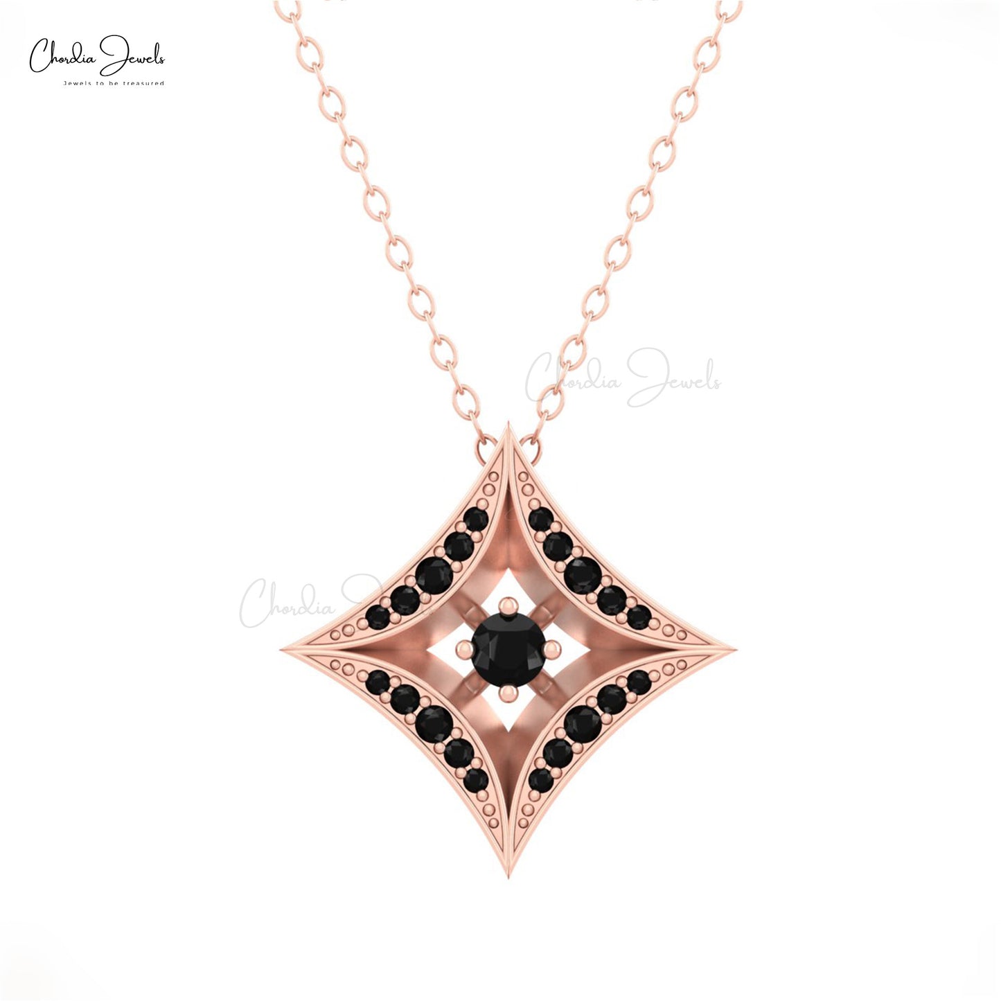 Halo Black Diamond Pendant In 14k Solid Gold Star Shape Minimalist Women Necklaces