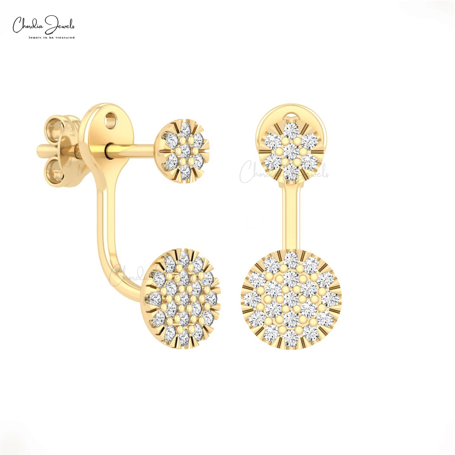 Round G-H Diamond Detachable Push Back Earrings In 14k Real Gold Cluster Jewelry