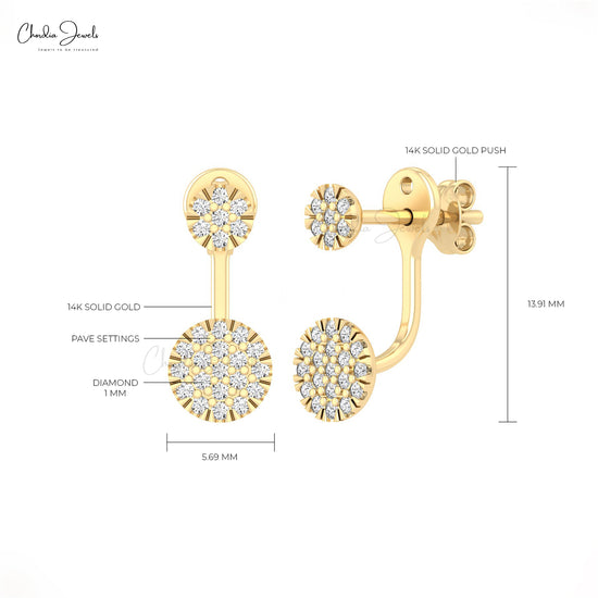 Round G-H Diamond Detachable Push Back Earrings In 14k Real Gold Cluster Jewelry