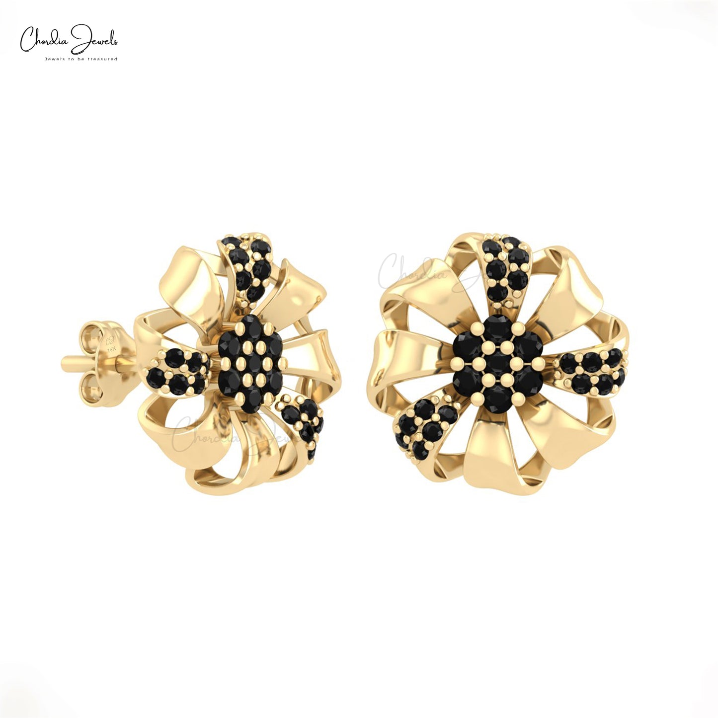 Brilliant Cut Cluster Studs In 14k Solid Gold Black Diamond Minimalist Floral Earrings