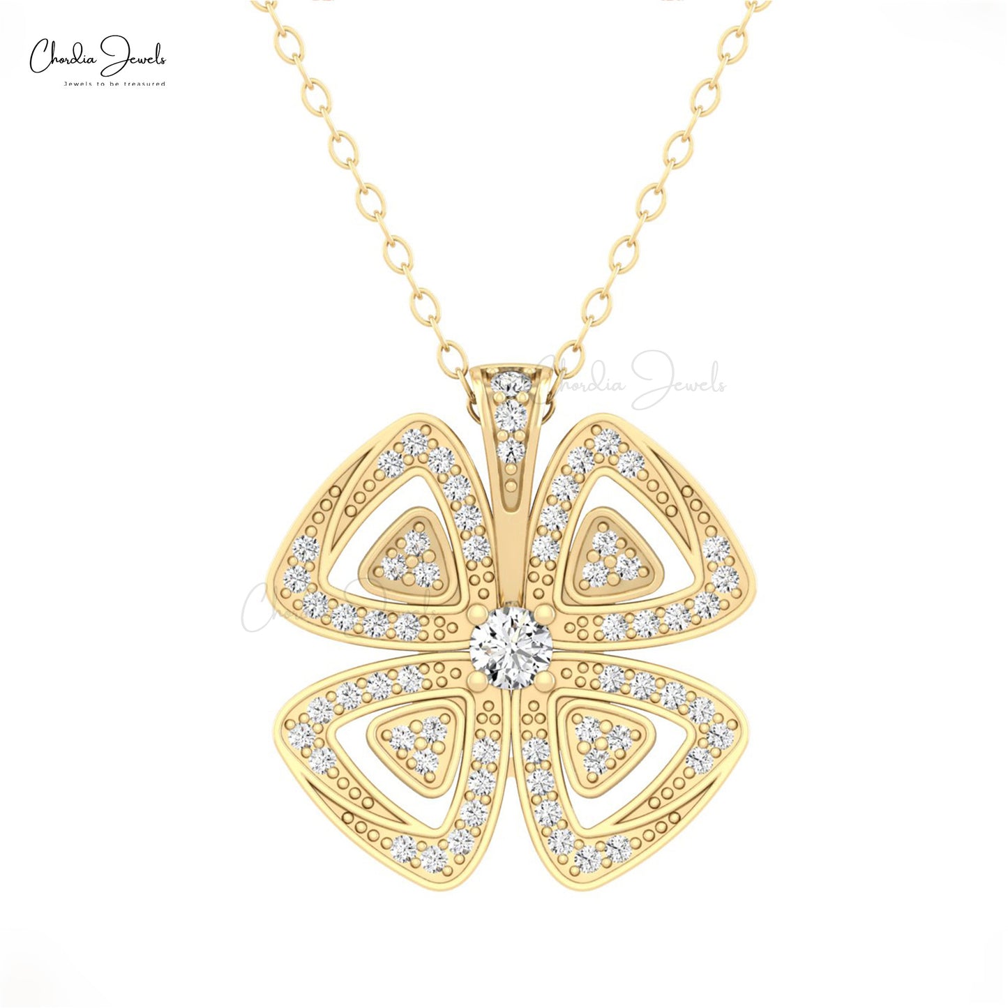 Flower Style Real 14k Gold Pave Set 0.32CTW G-H Diamond Floral Pendant For Gift