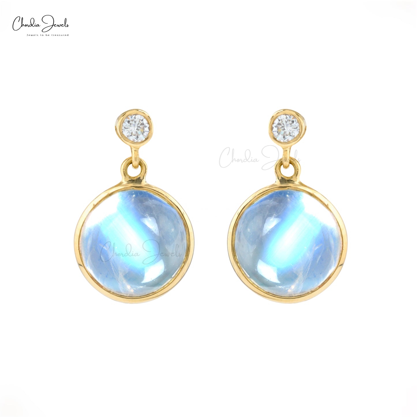 Dangle 14k Yellow Gold Earring in 4.26 Ct Moonstone And Diamond 2 Stone Earrings