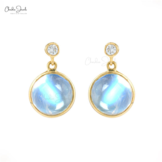 Dangle 14k Yellow Gold Earring in 4.26 Ct Moonstone And Diamond 2 Stone Earrings