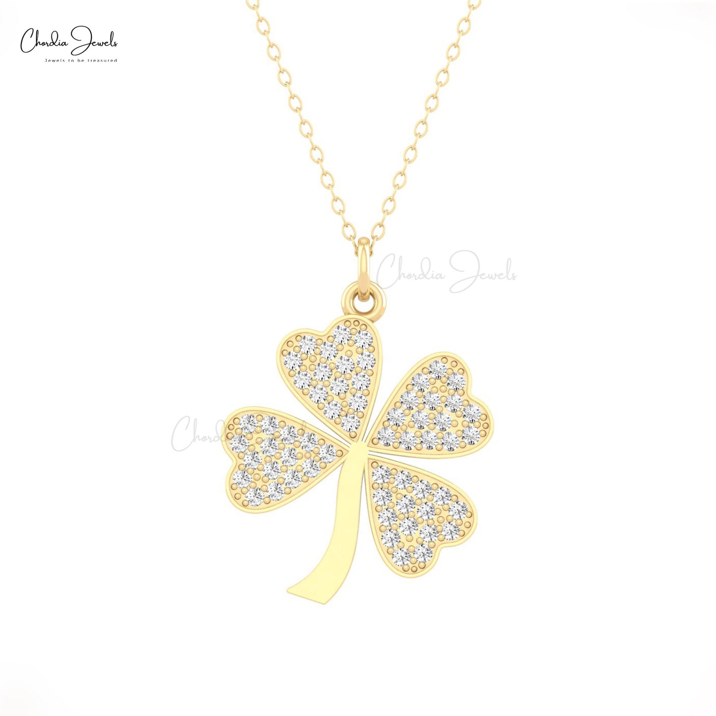 Four Leaf Clover Pendant With 1.5mm Diamond Pave Set In 14k Real Gold Bridal Necklaces