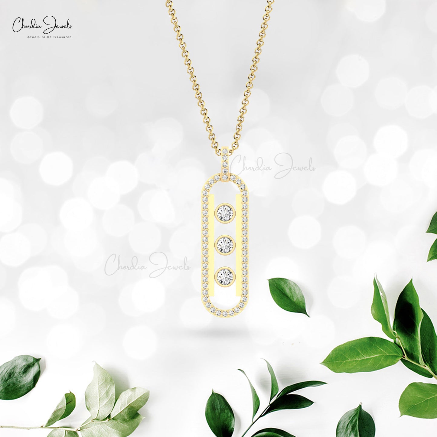 Moving Stone Pendant In 14k Pure Gold Round Diamond Handcraft Move 10 Necklaces