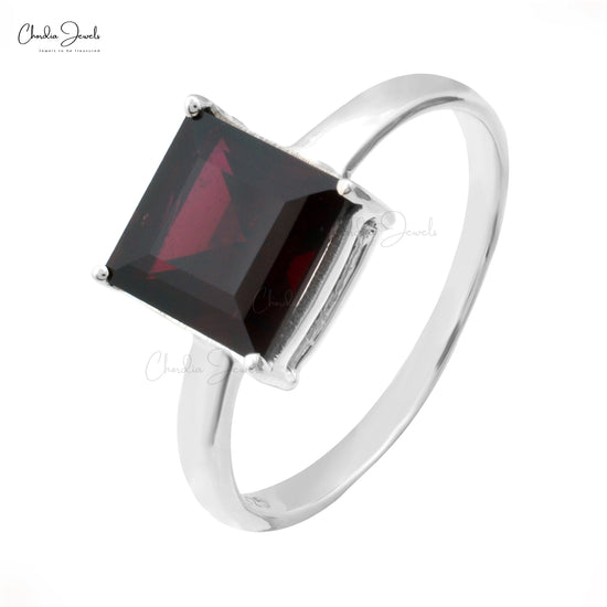 Square Single Stone Ring In 925 Sterling Silver Garnet 8mm Solitaire Rings For Her