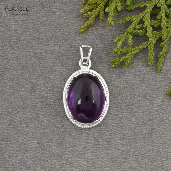 Solitaire Amethyst Pendant With 12.5 Ct Gemstone Bezel Set In 925 Sterling Silver Necklace