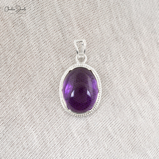 Solitaire Amethyst Pendant With 12.5 Ct Gemstone Bezel Set In 925 Sterling Silver Necklace