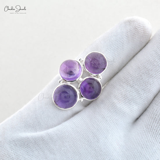 Round Cabochon Amethyst 925 Sterling Silver 4 Stone Proposal Ring