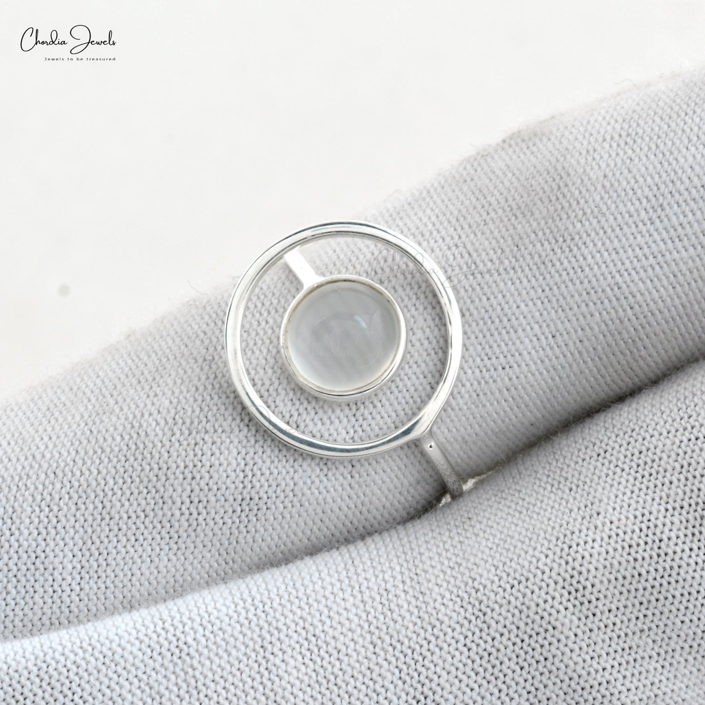 Round Moonstone 7mm Cabochon Solitaire Ring With 925 Sterling Silver