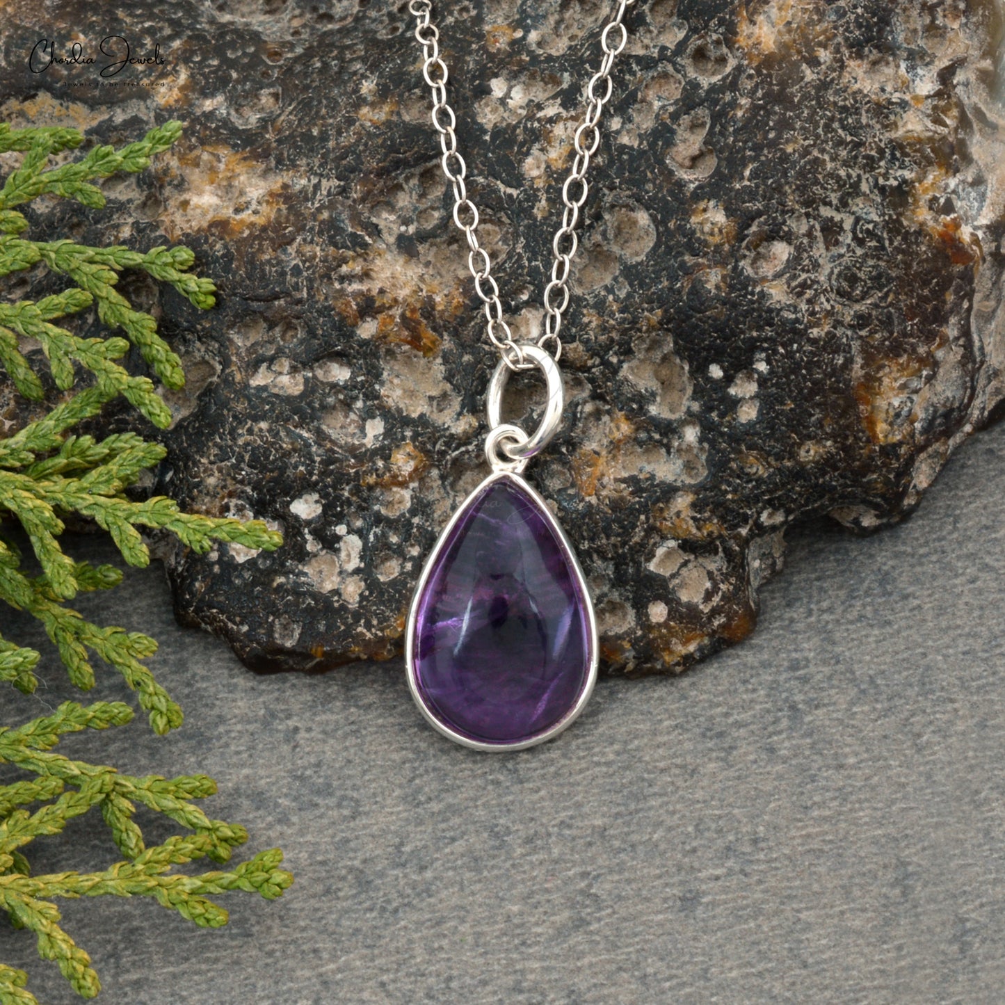 Tear Drop 14x9mm Amethyst Solitaire Pendant With 925 Sterling Silver Dangle Necklace