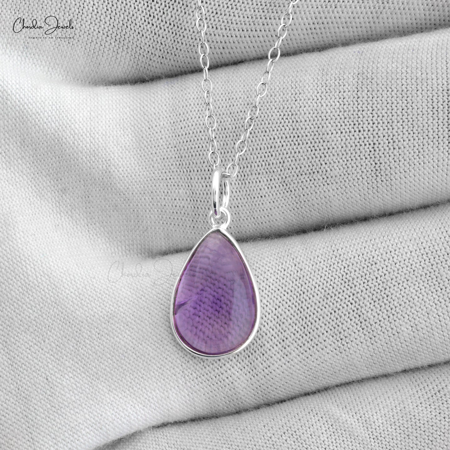 Tear Drop 14x9mm Amethyst Solitaire Pendant With 925 Sterling Silver Dangle Necklace