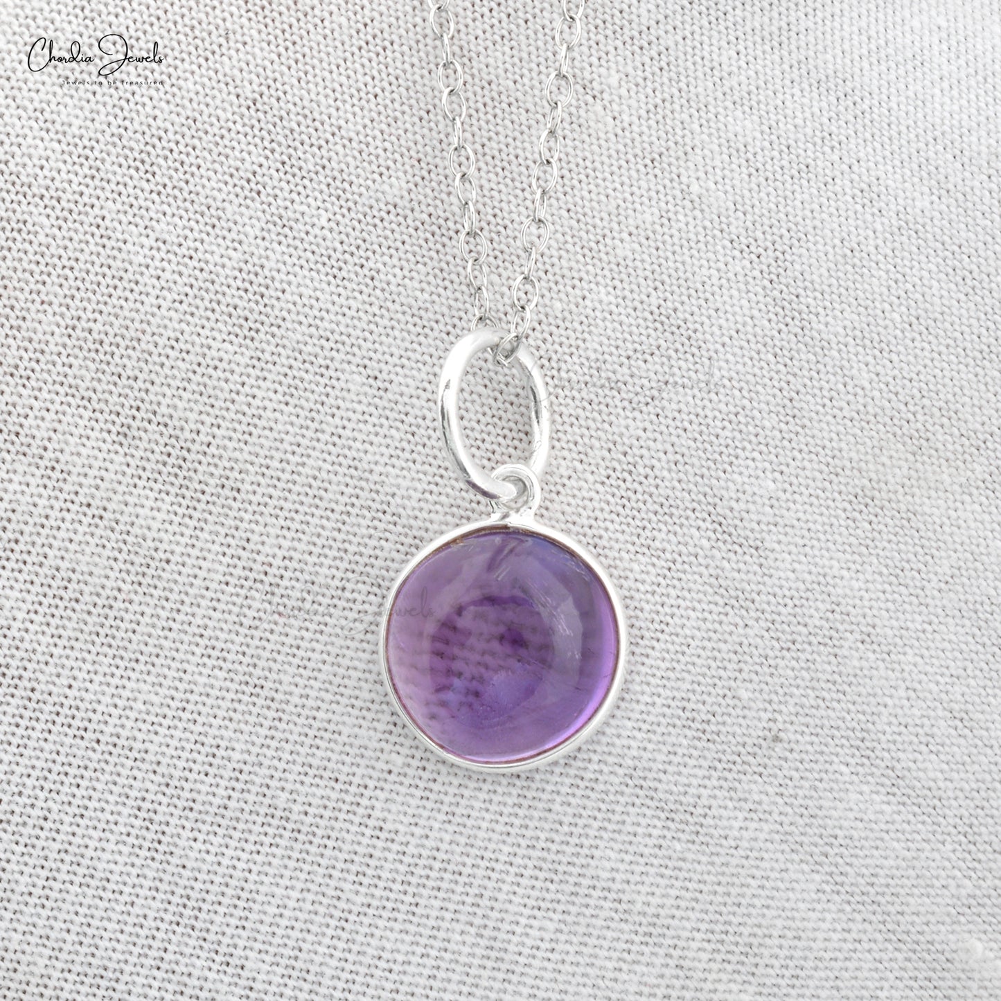 Dangle Round Cabochon Pendant In 925 Sterling Silver Amethyst Solitaire Pendants