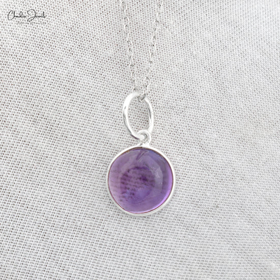 Dangle Round Cabochon Pendant In 925 Sterling Silver Amethyst Solitaire Pendants