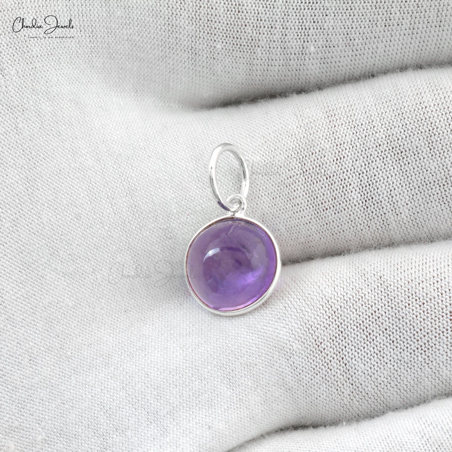 Dangle Round Cabochon Pendant In 925 Sterling Silver Amethyst Solitaire Pendants