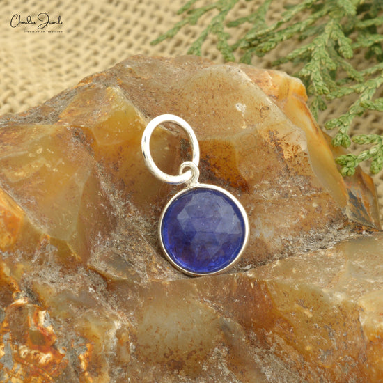 AAA Tanzanite Rose Cut Solitaire Charm In 925 Solid Silver December Birthstone Pendant