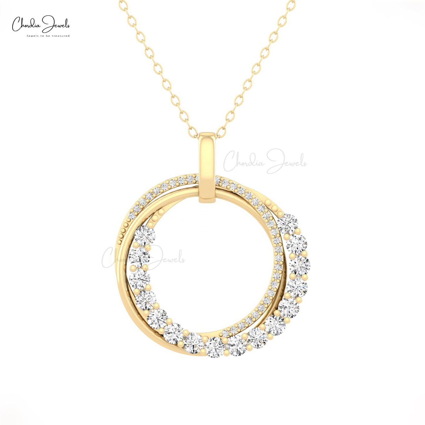 Double Eternity Real 14lk Gold With 1.15Ct G-H Diamond Open Circle Birthstone Pendant