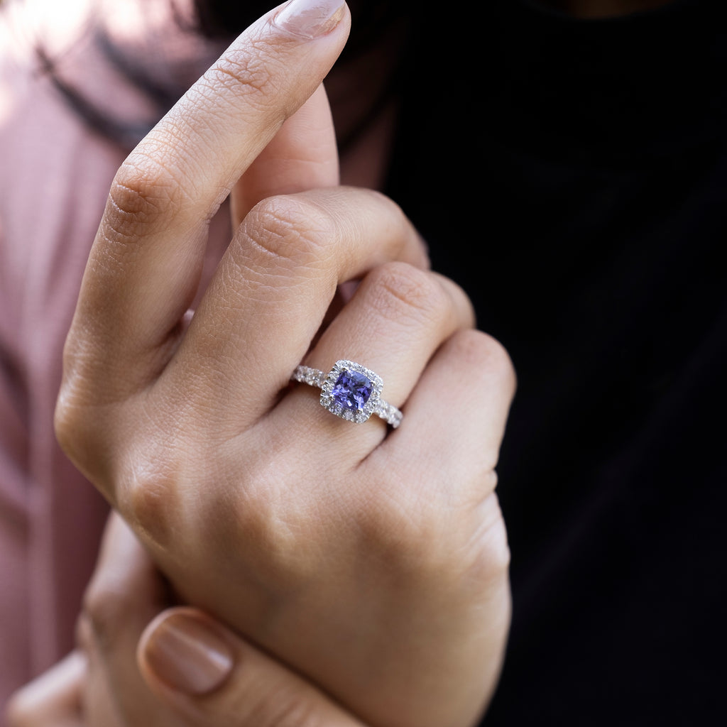 Cushion shape Tanzanite Ring | Lab created Tanzanite Ring authentic | Personalized gift | Vintage | Engagement December Birthstone Ring | Gift for her