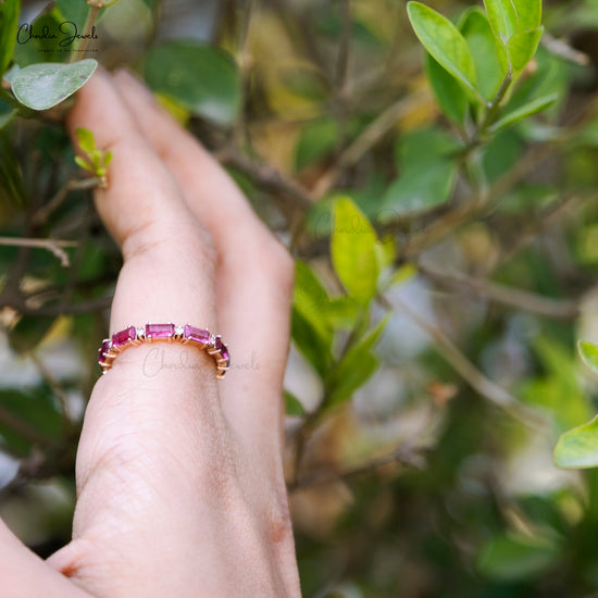 1.7Ct Baguette Pink Tourmaline And Diamond Eternity Band In 14k Rose Gold