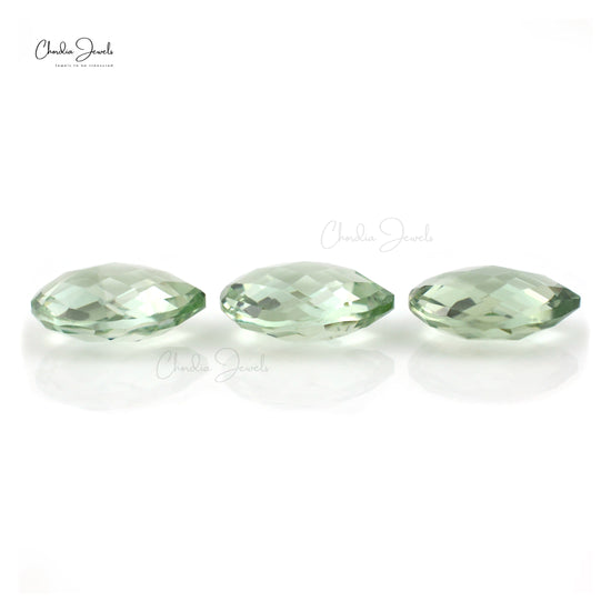 Loose Pear Briolette 10.45 Ct Green Amethyst Semi Gemstone For Sale, 3 Piece