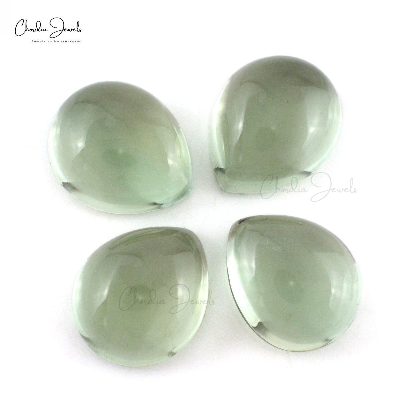 Natural Green Amethyst 12x10mm Pear Cabochon Loose Stone Lot for Jewelry, 4 Piece