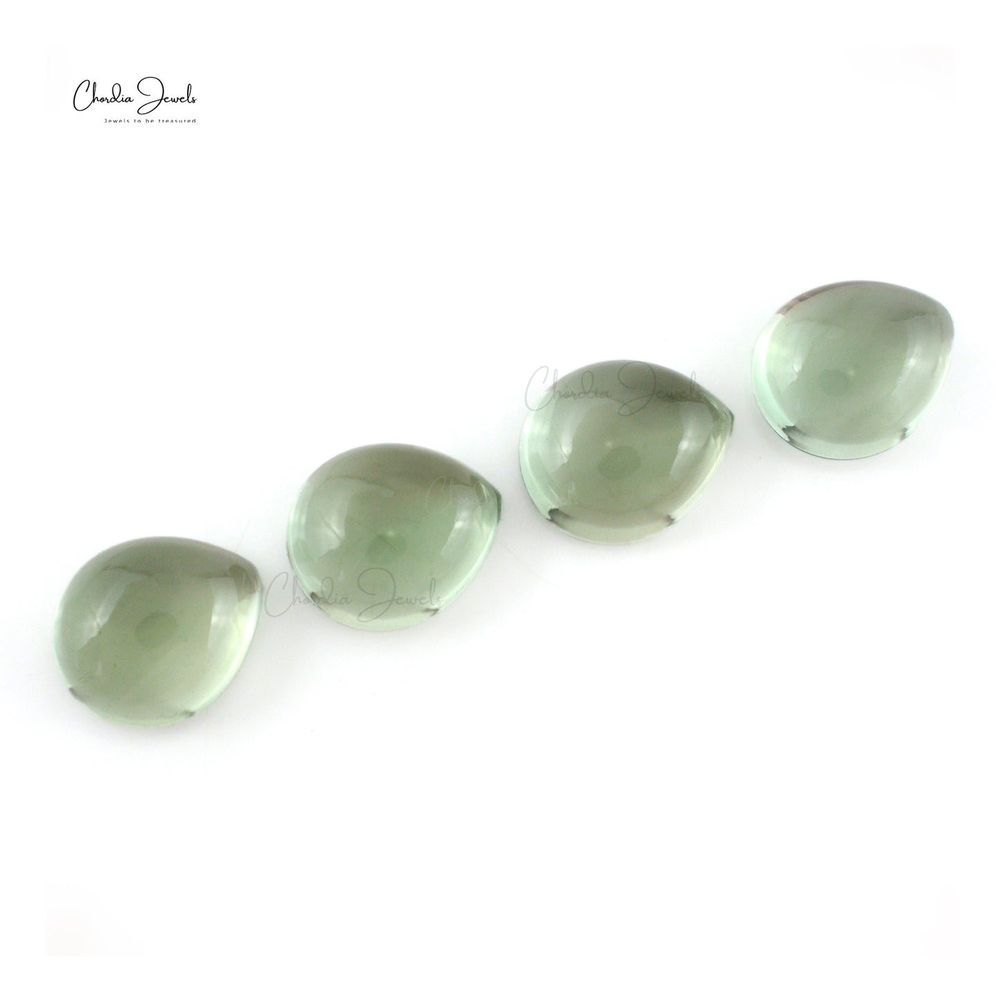 Natural Green Amethyst 12x10mm Pear Cabochon Loose Stone Lot for Jewelry, 4 Piece