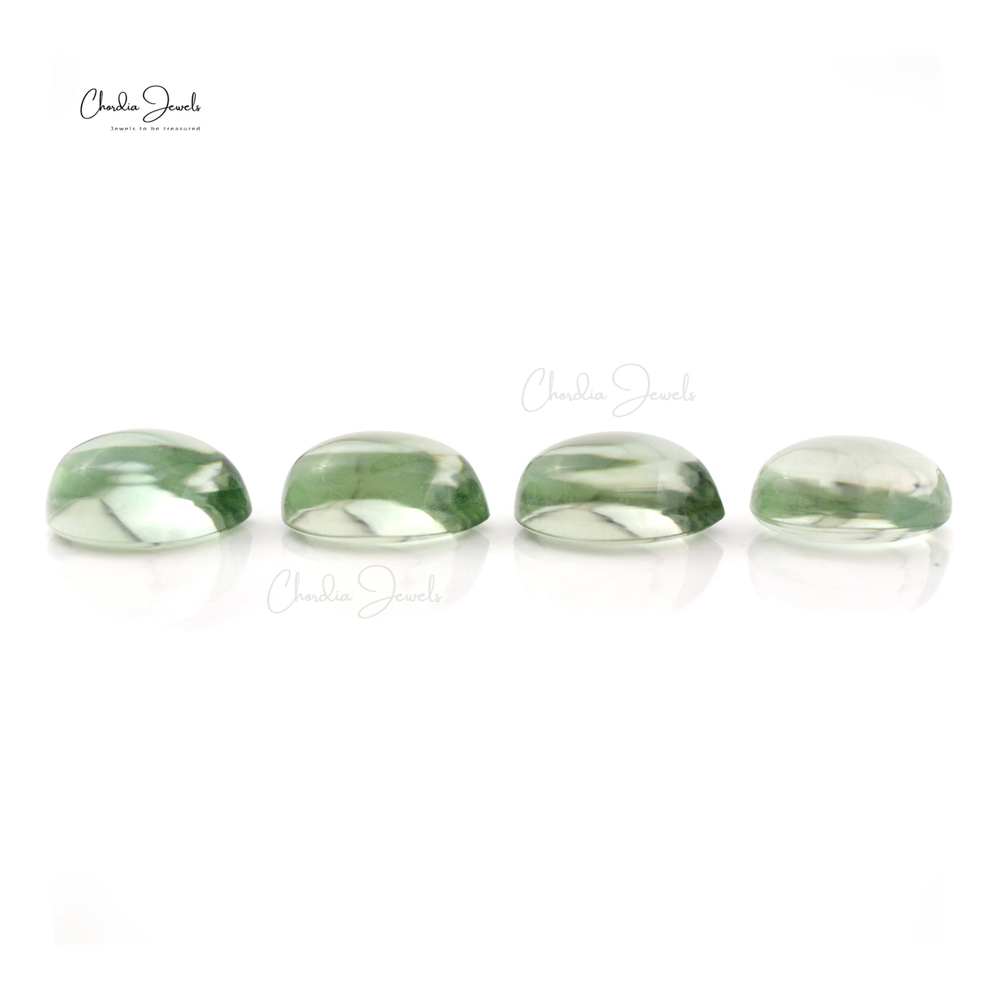 Natural Green Amethyst 12x10mm Pear Cabochon Loose Stone Lot for Jewelry, 4 Piece